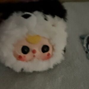 Cute Plush Toy with Black and White Fur Bany Three Big Head zippered bag.
